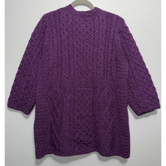 Kilronan Knitwear Sweater Women’s Size L Purple Merino Wool Cable Cardigan - Picture 4 of 7
